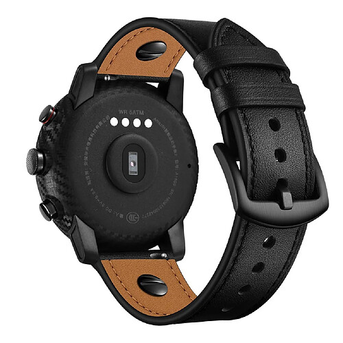 Bracelet en cuir véritable 22mm noir pour votre Samsung Gear S3/Galaxy Watch 46mm