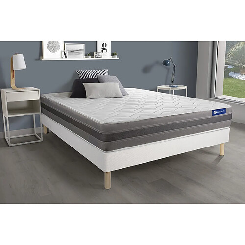 ACTISOM Ensemble matelas ACTIFLEX RELAX Ressorts ensachés + mémoire de forme 140x200 Max épaisseur 5zones confort + sommier KIT blanc