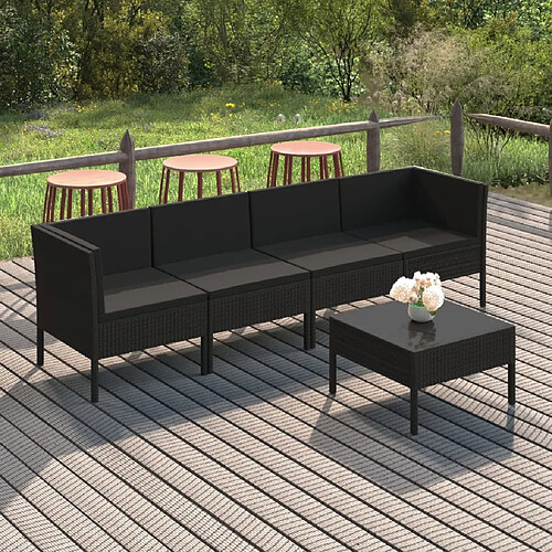 vidaXL Salon de jardin 5 pcs avec coussins résine tressée noir