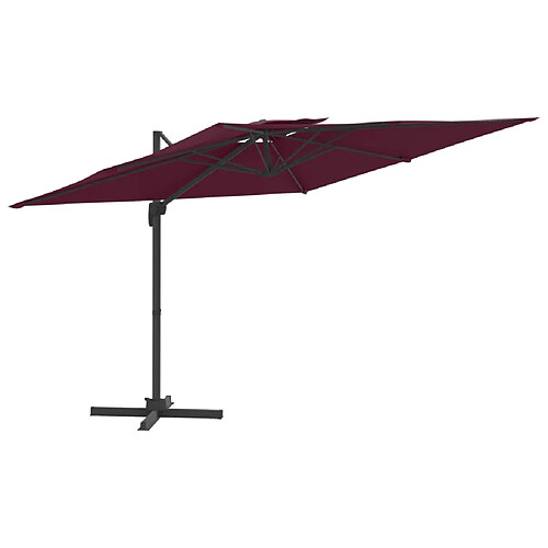 Helloshop26 Parasol meuble de jardin cantilever à double toit 300 x 300 cm bordeaux rouge 02_0008155