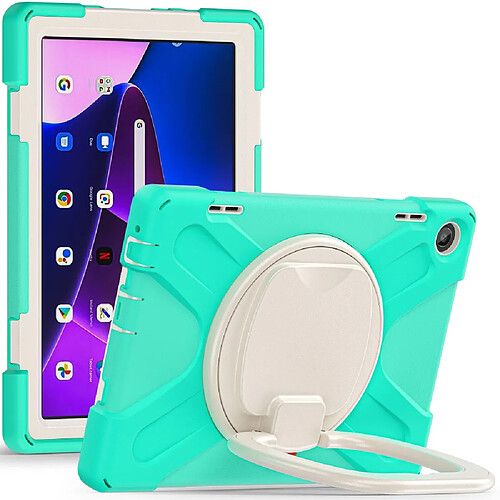 Coque en silicone anti-chute avec poignée et béquille rotative pour votre Lenovo Tab M10 (Gen 3) TB-328FU/TB-328XU - menthe verte