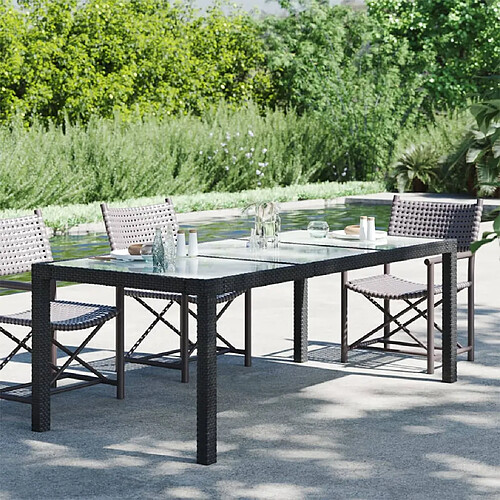 vidaXL Table de jardin Noir 190x90x75 cm Verre trempé/résine tressée