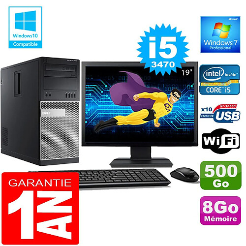 PC Tour DELL 7010 Core I5-3470 Ram 8Go Disque 500 Go Wifi W7 Ecran 19" · Occasion