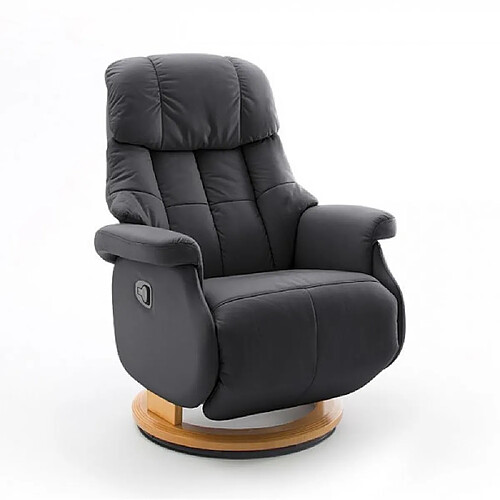 Inside 75 Fauteuil relax manuel PABLO assise confortable en cuir noir piétement bois naturel