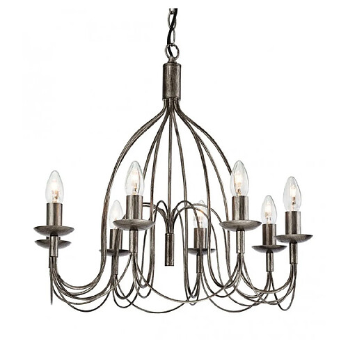 Luminaire Center Suspension 8 ampoules Regency, argent ancien