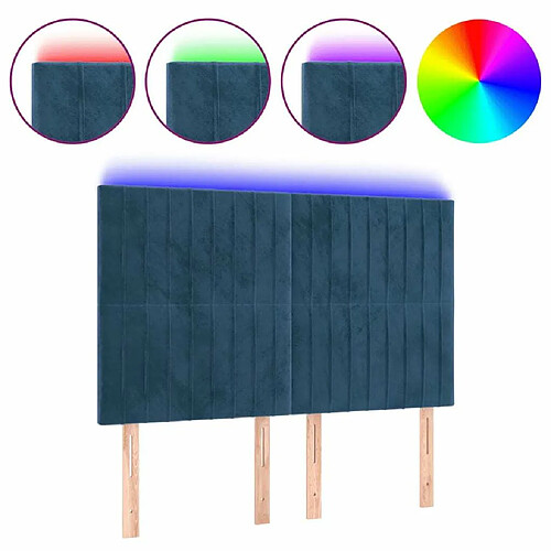 Maison Chic Tête de lit moderne à LED lumineuse pour chambre - Décoration de lit Bleu foncé 144x5x118/128 cm Velours -MN67820