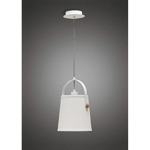 Luminaire Center Suspension Nordica avec Abat jour blanc 1 Ampoule E27, blanc mat/hêtre avec Abat jour blanc ivoire