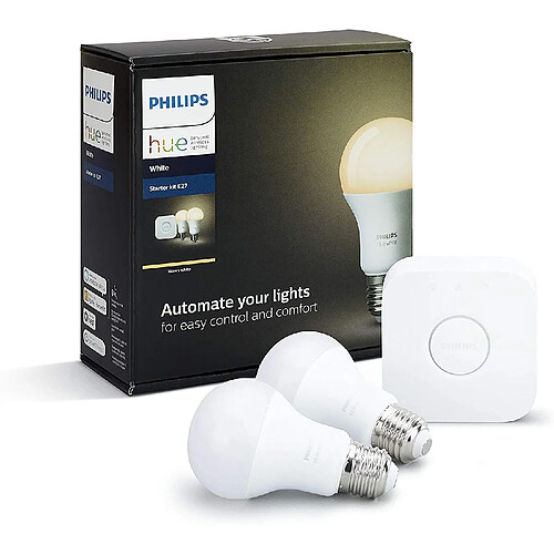 Philips Kit de de 2 Ampoules LED Connectée + Pont de Connexion E27 Plastique Blanc 9,5 W [Classe énergétique A+]