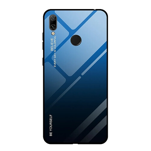 Wewoo Coque Pour Huawei Y7 2019 / / Y7 Prime 2019 étui en verre de couleur dégradée bleu