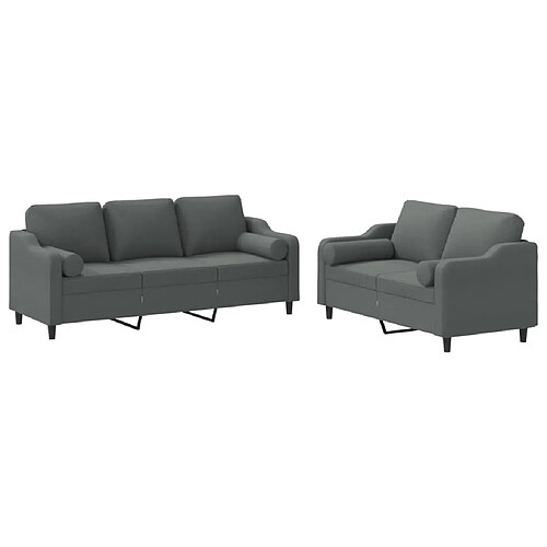 Maison Chic Ensemble de canapés 2 pcs coussins, Canapé droit Sofa pour Salon gris foncé tissu -GKD137804