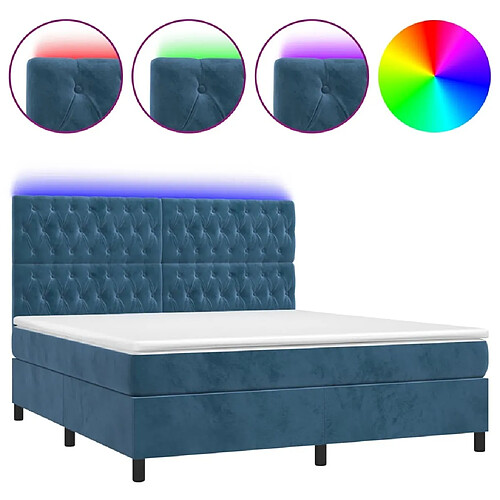 Maison Chic Lit adulte- Lit + matelas + LED,Sommier à lattes de lit matelas et LED Bleu foncé 160x200 cm -GKD23398