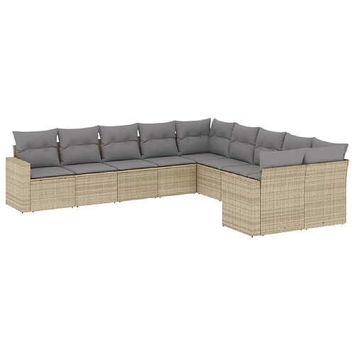 Maison Chic Salon de jardin avec coussins 10 pcs | Ensemble de Table et chaises | Mobilier d'Extérieur beige résine tressée -GKD64106