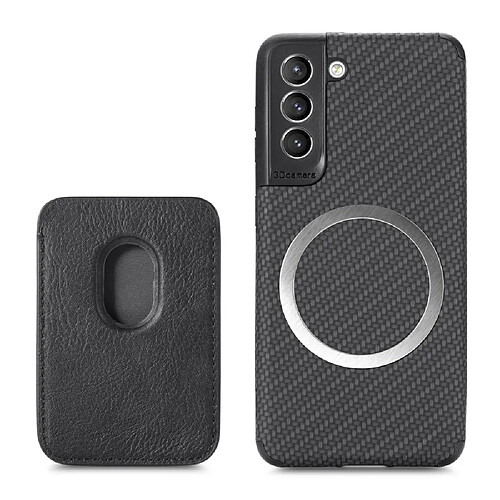 Coque en TPU + PU texture en fibre de carbone avec porte-carte noir pour votre Samsung Galaxy S21 FE 5G