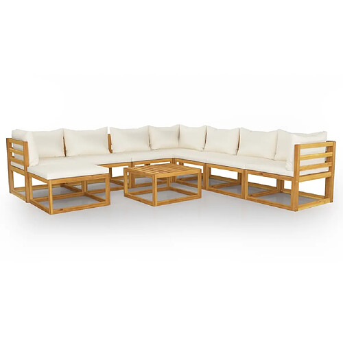 Maison Chic Salon de jardin 9 pcs - Table et chaises d'extérieur - Mobilier/Meubles de jardin Moderne avec coussin Crème Bois d'acacia solide -MN78497