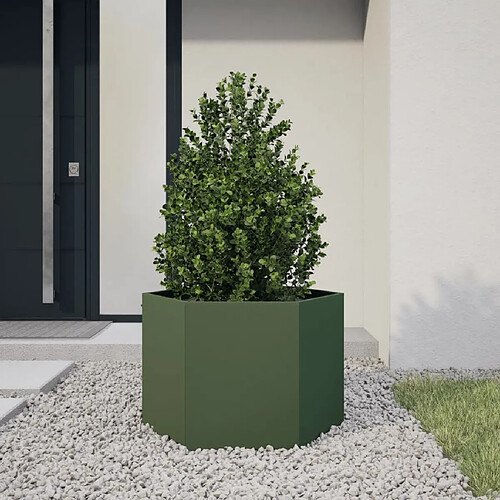 vidaXL Jardinière vert olive hexagone 69x60x45 cm acier