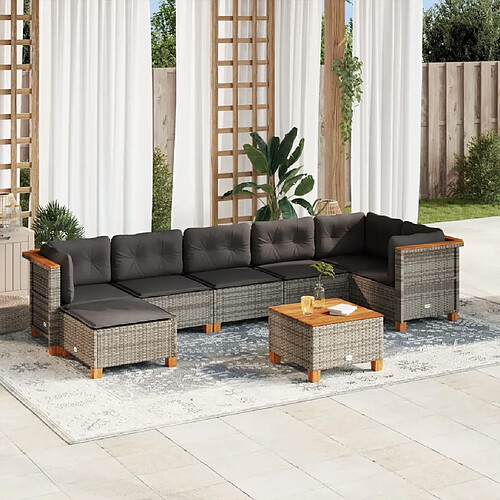 vidaXL Salon de jardin 8 pcs avec coussins gris résine tressée