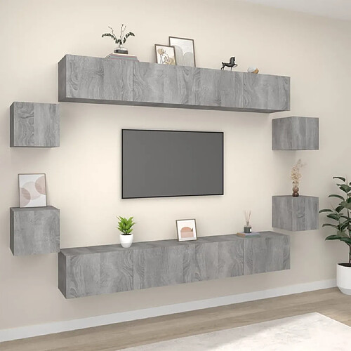 Maison Chic Ensemble de meubles TV 8 pcs | Banc TV Moderne pour salon | Meuble de Rangement - Sonoma gris Bois d'ingénierie -MN38673