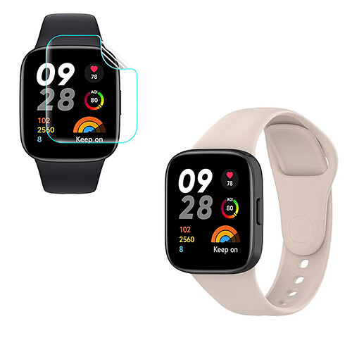 Bracelet SmoothSilicone Kit + Film d'hydrogel Phonecare pour Xiaomi Redmi Watch 3 - Crème