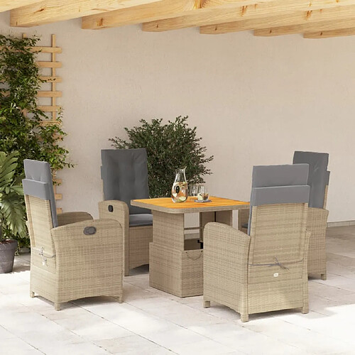 vidaXL Ensemble à manger de jardin avec coussins 5pcs Beige poly rotin