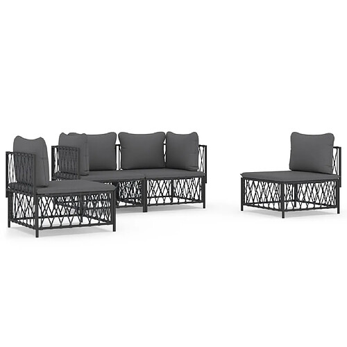 Maison Chic Salon de jardin 4 pcs avec coussins - Table et chaises d'extérieur - Mobilier/Meubles de jardin Moderne anthracite acier -MN26688