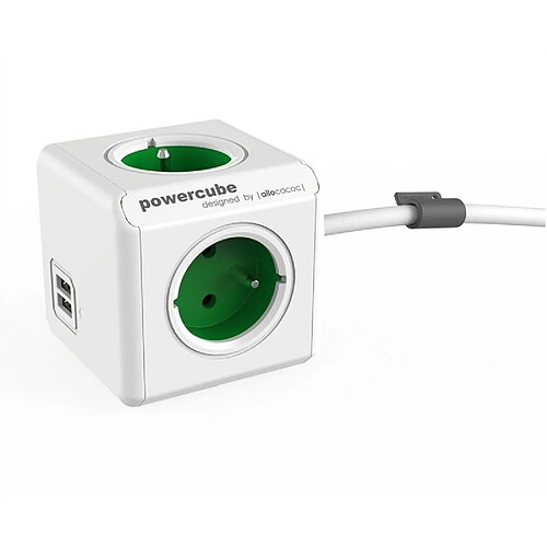 Allocacoc Bloc multiprise PowerCube 4 prises + 2 USB + câble 1,5 m Vert