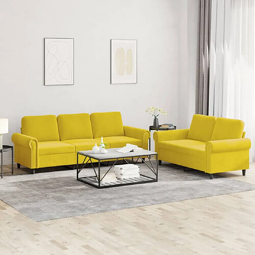 vidaXL Ensemble de canapés 2 pcs avec coussins Jaune Velours