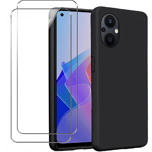 Coque Silicone Couleur Noire + 2 Verres Trempes Pour Oppo Reno 8 Lite 5G Little Boutik®