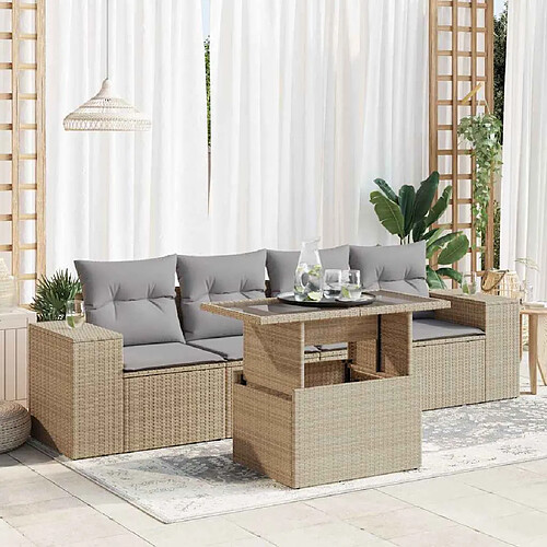 vidaXL Salon de jardin avec coussins 5 pcs beige résine tressée