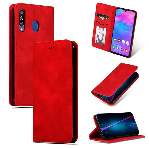 Wewoo Housse Coque Etui en cuir avec rabat horizontal magnétique Business Skin Feel pour Galaxy M30 / A40s rouge