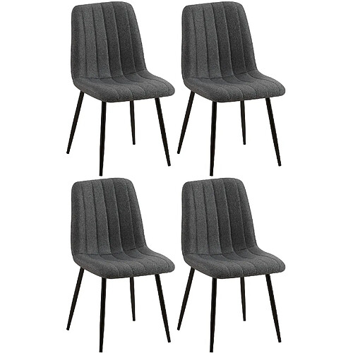 Decoshop26 Set de 4 chaises de salle à manger coutures décoratives verticales en tissu gris foncé et pieds métal noir 10_0001870