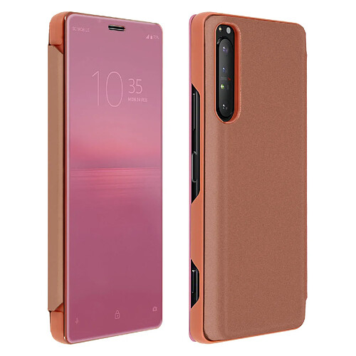 Avizar Housse Sony Xperia 1 II Clapet Translucide Design Miroir Support Vidéo Rose gold