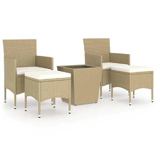 Maison Chic Table de bistro et chaises d'extérieur 5 pcs,Ensemble de bistro de jardin pour relax Résine tressée et verre trempé Beige -GKD224053