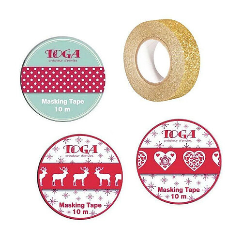 Youdoit 4 masking tapes de Noël - rouge, blanc, doré à paillettes