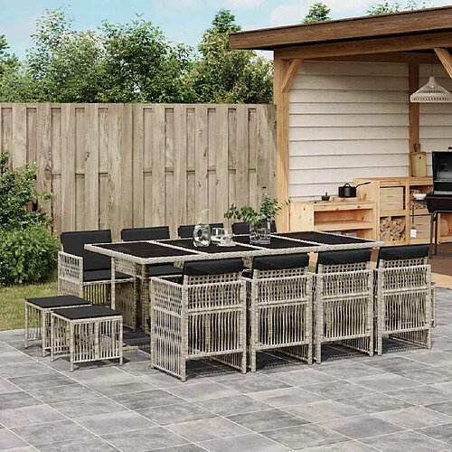 vidaXL Ensemble à manger de jardin et coussins 13 pcs gris clair rotin