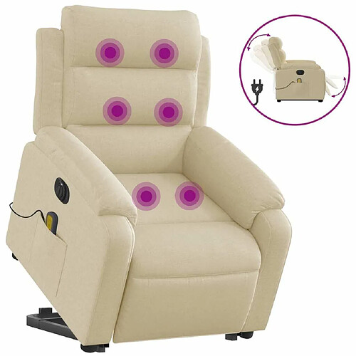 Maison Chic Fauteuil Relax pour salon, Fauteuil inclinable de massage électrique Crème Tissu -GKD22726