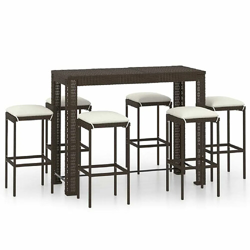 Maison Chic Ensemble de bar de jardin 7 pcs et coussins,Table + chaises + coussins d'extérieur Résine tressée Marron -GKD902912