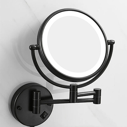 Universal Miroir de maquillage en laiton noir LED extension pliant montage mural double face LED lumière miroir agrandissement miroir de bain | Miroir de bain(Le noir)