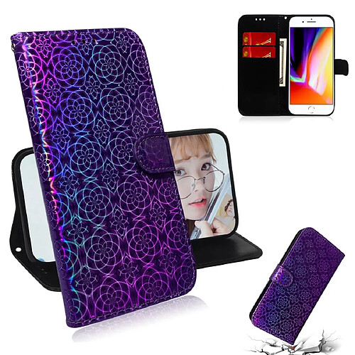 Wewoo Housse Coque Pour iPhone 7/8 Couleur unie Coloré Boucle Magnétique Fermeture Horizontale Étui en cuir avec support et fentes cartes et portefeuille et lanière Violet