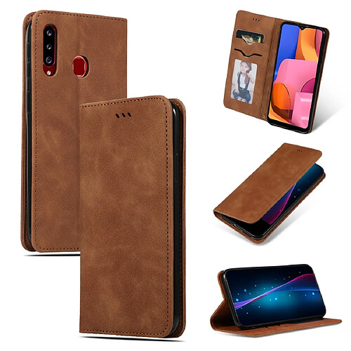 Wewoo Housse Coque Etui en cuir avec rabat horizontal magnétique pour Galaxy A20S Retro Skin Feel Business Marron