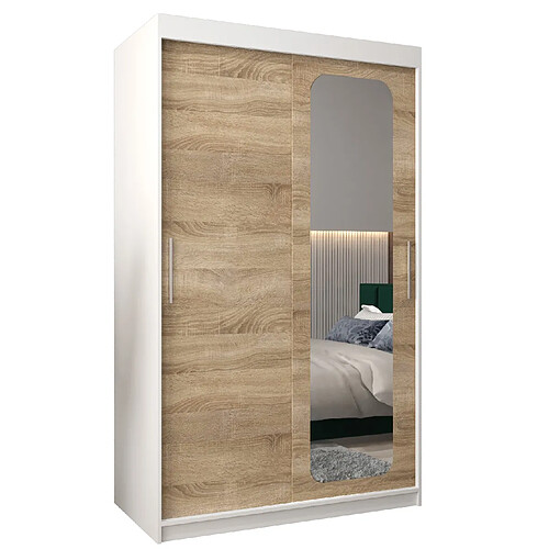 Abiks Meble Armoire PROMO T2 À Portes Coulissantes 200/120/62 2 Portes (Blanc/Sonoma)