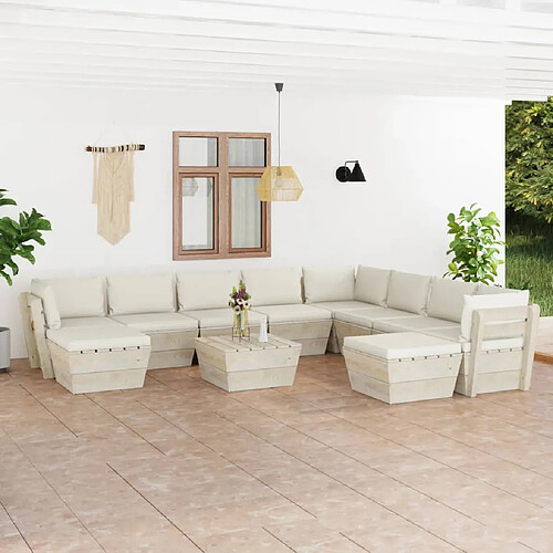 vidaXL Salon de jardin palette 11 pcs avec coussins bois d'épicéa