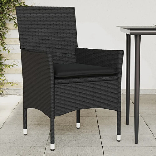 vidaXL Chaises de jardin avec coussins lot de 2 noir résine tressée