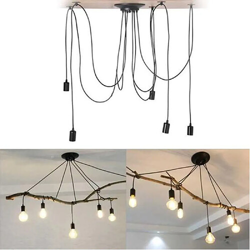 Stoex Lustre Suspension Araignee E27 Douille Rétro Industriel abat-jour Noir, DIY Ajustable Longueur avec 1.5m Fil, 5 bras (Non ampoule)