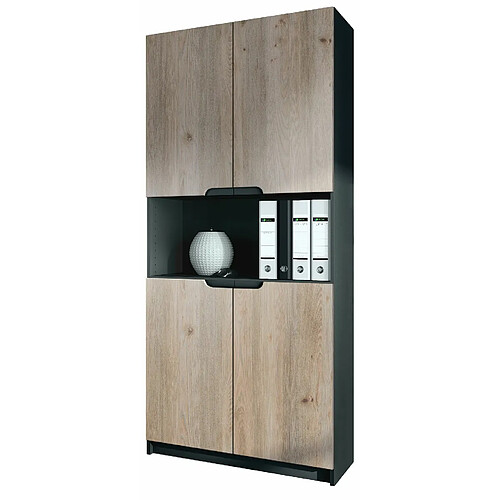 Mpc Armoire De Bureau Noir Mat Et Aspect Chêne Nordique (lxhxp) : 82 X 184 X 37