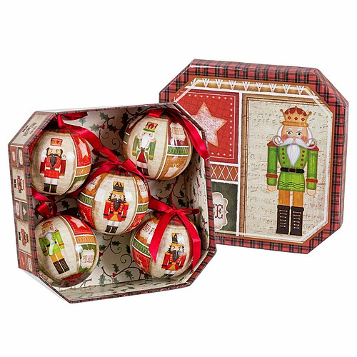 BigBuy Christmas Boules de Noël Multicouleur Papier Polyfoam Casse-Noisette 7,5 x 7,5 x 7,5 cm (5 Unités)