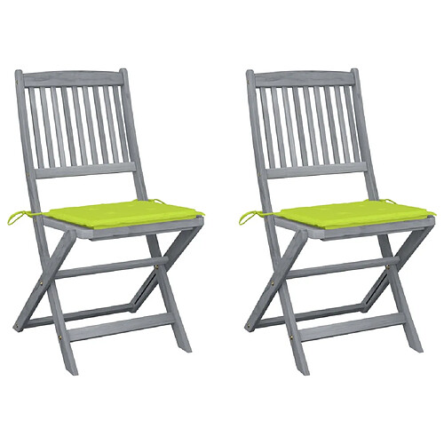 vidaXL Chaises pliables d'extérieur 2 pcs avec coussins Bois d'acacia