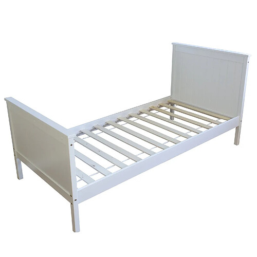 Decoshop26 Lit 1 personne simple avec sommier à lattes 90x200cm en bois blanc LIT06076