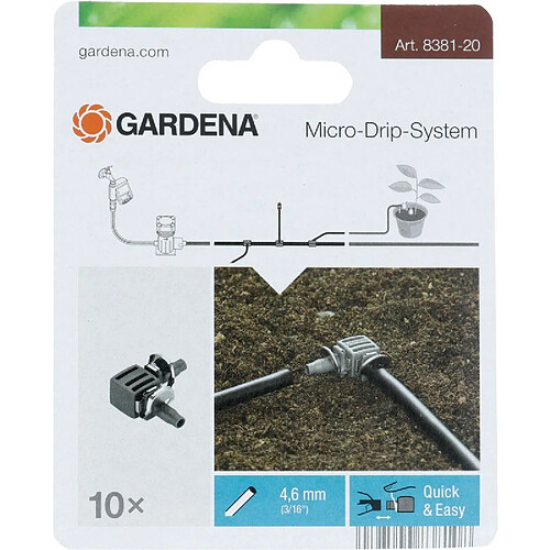 GARDENA Jonction Micro-Drip-System Noir 3/16"" - 4,6 mm a 10 pièces