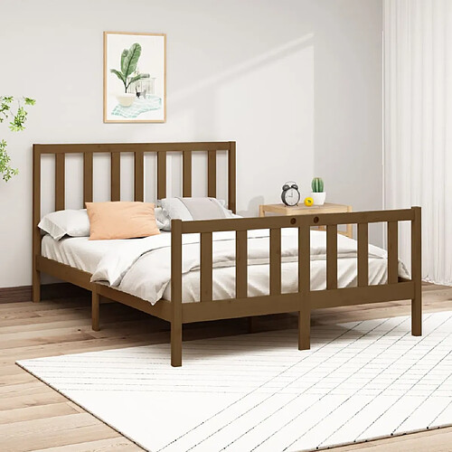 vidaXL Cadre de lit sans matelas marron miel 150x200cm bois pin massif