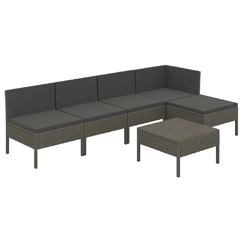 Maison Chic Salon de jardin 6 pcs + coussins - Mobilier/Meubles de jardin - Table et chaises d'extérieur Résine tressée Gris -MN31077